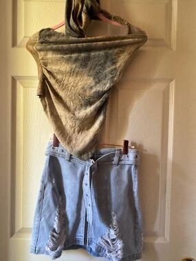 Festival Bundle Distressed Light Blue Denim Mini Skirt